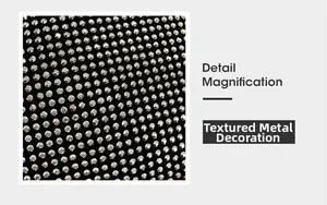 Detailed close-up of premium silver rhinestone inlay and texture on black evening bag