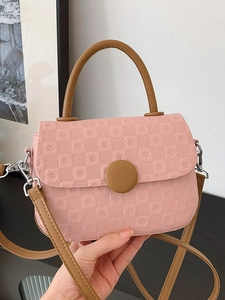 Vintage PU Leather Crossbody Bag For Women Korean Style Square Small Shoulder Bag With Round Buckle Minimalist Elegant Commuting Handbag