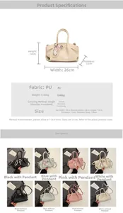 Detailed size specifications for minimalist pleated tote bag with PU material and strap info
