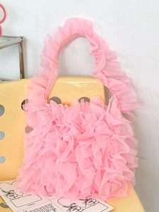 Japanese Design Ruffled Lace Shoulder Tote Bag Lightweight Pleated Mesh Underarm Bag For Women Daily Fashion Handbag
