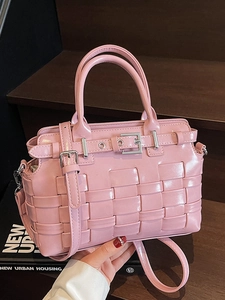 Borsa a Secchiello Intrecciata Minimalista da Donna in Pelle PU Lucida Borsa a Tracolla alla Moda con Tracolla Regolabile