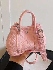 Women Mini Litchi Grain PU Leather Tote Crossbody Bag Handbag Dual Handles Removable Strap Metal Stud Small Square Purse