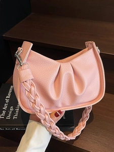 Fashion Women PU Leather Pleated Underarm Bag With Braided Strap Simple Hobo Shoulder Crossbody Bag For Casual Daily Commute