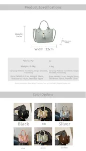 Detailed specs of the litchi pattern bucket bag showing dimensions and colors
