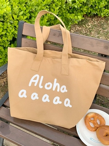 Summer Ins Style Large Capacity Canvas Tote Bag Casual Aloha Letter Print Shoulder Bag For Women Daily Shopping Beach Travel