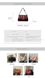 Detailed size chart and multi-color options for the large vintage soft leather tote bag