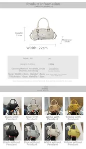 Detailed size specifications and color options for the textured PU leather Boston bag