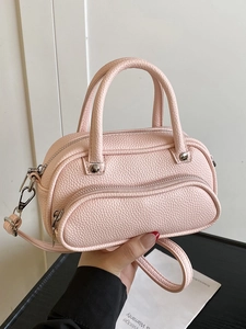 Women Korean Lychee Pattern PU Leather Mini Pillow Bag Fashion Cream Feel Handbag Versatile Crossbody Bag With Zipper Pocket