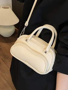 Minimalist cream white lychee pattern crossbody pillow bag for women with silver hardware