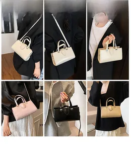 Collage de sacs à main carrés minimalistes montrant les styles bandoulière en quatre coloris