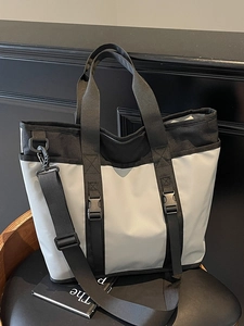 Large Capacity Oxford Fabric Tote Bag Casual Travel Shoulder Bag Waterproof Colorblock Commuter Crossbody Bag For Men Women