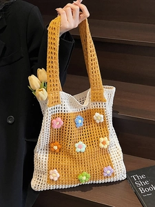 Sac fourre-tout au crochet avec fleurs évidées jaune et blanc pour plage et vacances