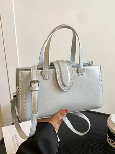 Sac à Main Femme Design de Niche en Similicuir PU Ciré Minimaliste Rétro Bandoulière Couleur Unie Sac Carré pour Bureau