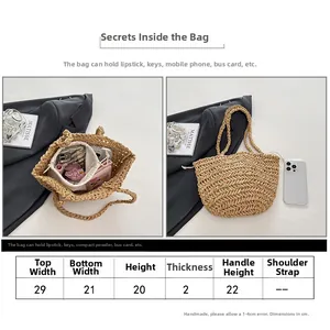 Straw basket bag size chart and internal capacity guide for essential daily items
