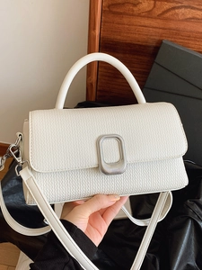 Chic white woven crossbody handbag for women with metallic buckle and detachable shoulder strap