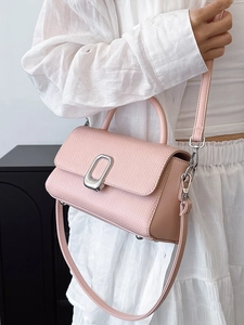 Retro minimalist light pink handbag for women with silver buckle and leather shoulder strap