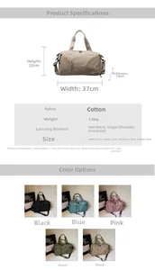 Detailed size specifications for large-capacity travel bag with dedicated shoe compartment