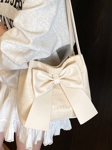 Sac fourre-tout en paille avec grand nœud pour vacances à la plage et style décontracté
