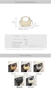 Size chart for woven PU crossbody bag showing dimensions 22x15x6.5cm and strap length 114cm