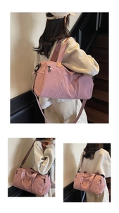 Pink nylon sports bag with dry-wet separation pocket for travel and fitness