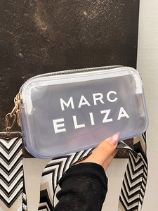 Mode Sac Bandoulière Petit Appareil Photo en PVC Transparent Avec Décor de Lettres Et Bandoulière Large à Motif de Vagues Sac Messenger pour Femme