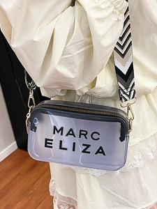 Sac bandoulière en PVC transparent avec logo Marc Eliza et large sangle géométrique