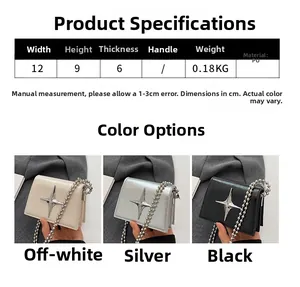 Detailed size specifications for minimalist mini crossbody bag with metal star decoration