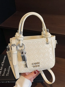 Woven Texture PU Leather Bucket Bag For Women Fashion Crossbody Bag With Metal Lock Key Charm Versatile Handbag Shoulder Bag