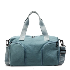 Large capacity Morandi blue nylon sports gym bag for travel and fitness training