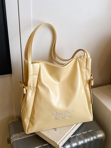 Korean Style Large Capacity PU Leather Tote Bag For Women Student College Bowknot Embroidery Shoulder Bag Commuter Handbag