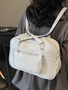White oil wax PU leather backpack for women with minimalist Noronoro embossed text