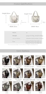 Detailed view of lychee pattern PU bucket bags with padlocks in large and small sizes