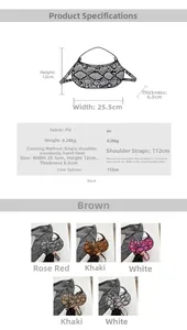 Detailed size specifications for the snake print faux leather crescent baguette bag