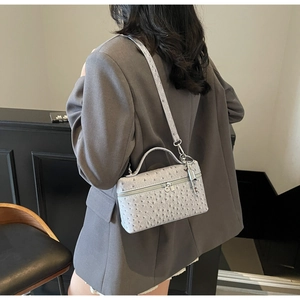Fashion ostrich-textured crossbody bag shown on model highlighting size and daily use style