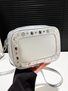 Borsa da Fotocamera Trendy in Pelle PU per Donna Borsa a Tracolla con Rivetti Minimalisti Elegante Borsa a Spalla Quadrata