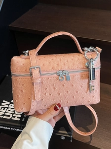 Fashion Ostrich Print Box Bag For Women Stylish Synthetic Leather Handbag With Handle Lock Charm Versatile Crossbody Bag