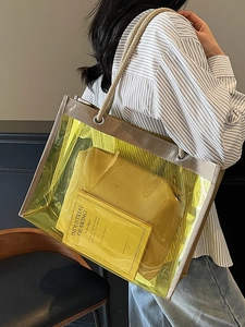 Transparente gelbe PVC Jelly Tote Bag mit Seilgriffen und Innentasche für Damen