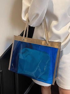 Transparente dunkelblaue PVC-Einkaufstasche mit Seilgriffen und Innentasche