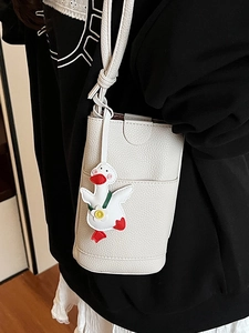 Mini sac à bandoulière en cuir blanc avec motif de canard de dessin animé mignon
