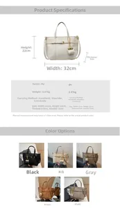 Detailed size chart of women litchi texture PU handbag with strap dimensions