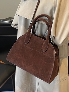 Bolso de mano de gamuza marrón oscuro para mujer con correa de hombro ajustable