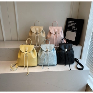 Mini rugzakken van PU-leer in Morandi-kleuren met magnetische flap en trekkoordsluiting