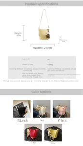 Detailed spec sheet and multi-color matrix for the lychee pattern bucket bag with bear charm