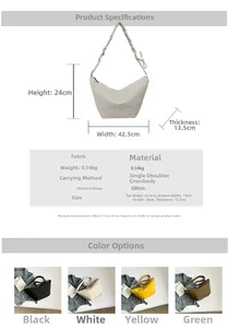 Size chart showing dimensions for the minimalist crossbody dumpling bag in four colors