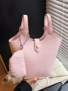 Mode Damen PU Leder Eimertasche Umhängetasche Litschimuster Handtasche Schultertasche Mit Kleiner Geldbörse Urban Design