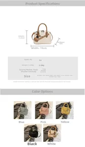 Guide des tailles détaillé pour sac à main en PU avec bandoulière et options de couleur