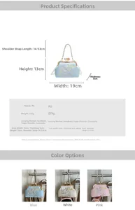Detailed size chart and specifications for vintage shell bag with floral embroidery