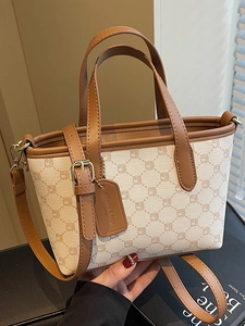 Sac à Main en Cuir PU Monogramme Géométrique pour Femme Fourre-tout Urbain avec Bandoulière Réglable Sacoche Quotidienne