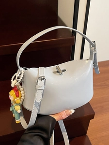 Trendy Shiny PU Leather Handbag For Women Korean Style Oil Wax Texture Hobo Crossbody Bag With Metal Lock Doll Pendant