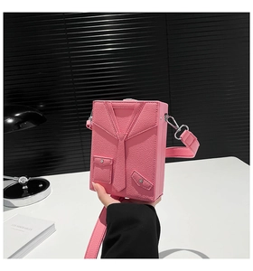 Pink box bag featuring unique jacket suit collar design with lychee grain texture